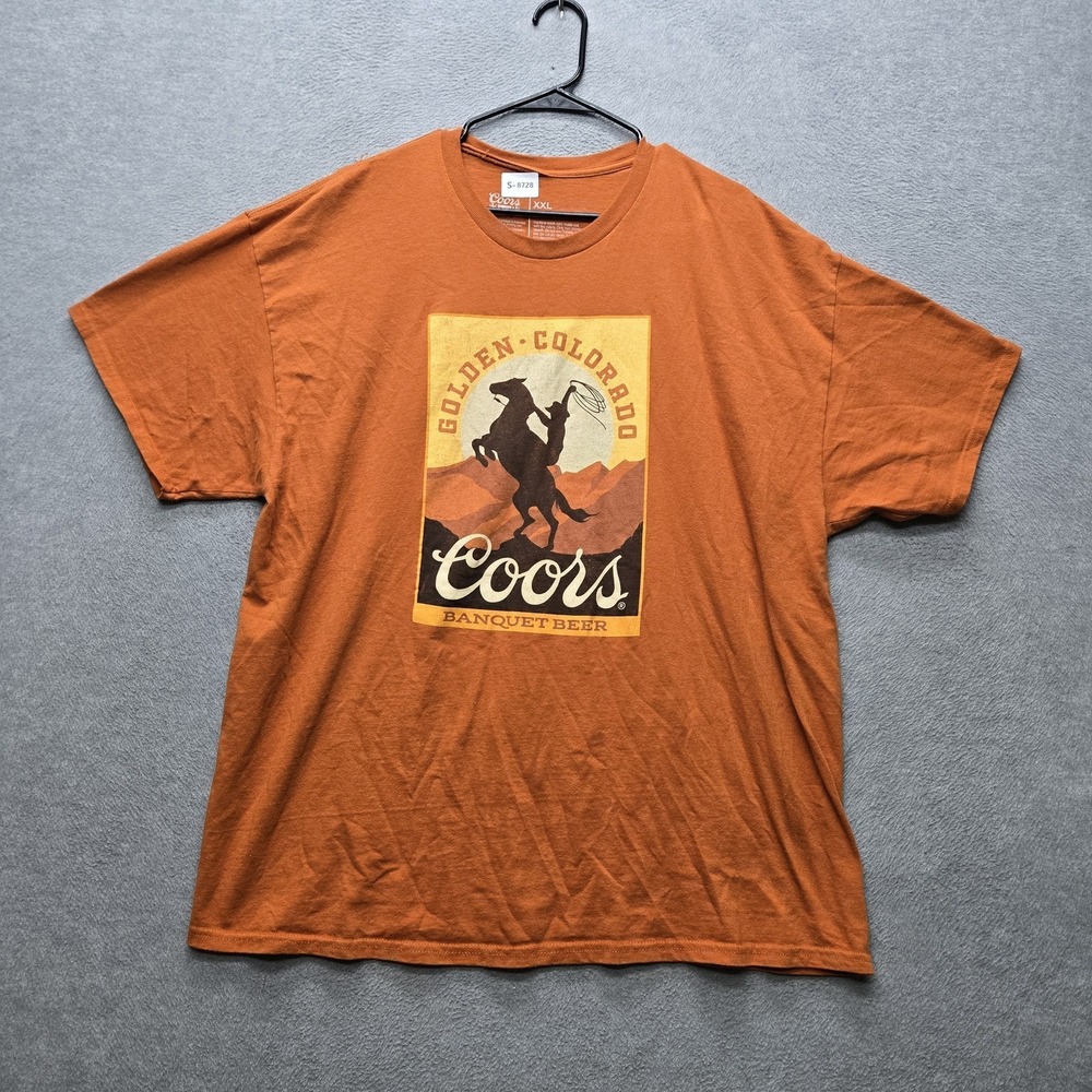 Coors Banquet Men Shirt XXL Brown Graphic Coors Short Sleeve Logo